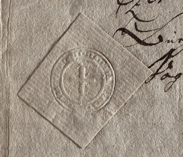 Round seal impression of the town of Góra Kalwaria. A cross on the hill. Illegible inscription on the rim. 1802. Poland. Maker: Zurakowski, Witold (?-1927). Seal; city seal, official municipal seal; document seal; town coat of arms.