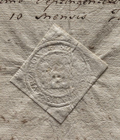 Round seal impression of the town of Kurzelów. Illegible drawing (gate with a tower?). Illegible inscription on the rim: ATIS CVRZELOW. 1783. Poland. Seal; city seal of the town of Kurzelów; city seals; official seal with coat of arms and city walls; seals attached to documents. Maker: Zurakowski, Witold (?-1927).
