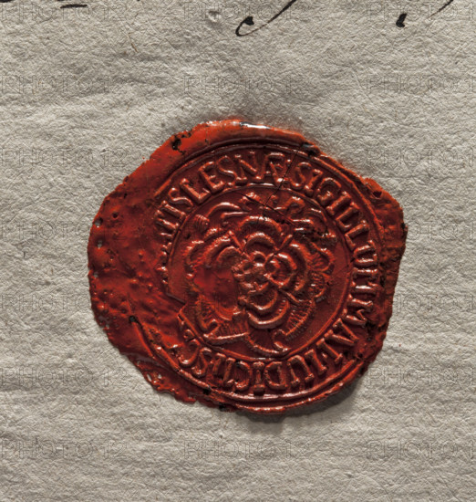 Round imprint of the lay judge-mayor seal of the town of Leszno. In the central part — a rose (Poraj coat of arms?). Around the rim an inscription: SIGILLUM . MAI . IUDICI . SCA, LIS . LESNAE. 1793, Poland, seal