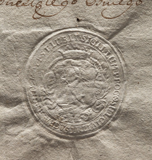 Oval seal impression of the city of Lublin. In a baroque cartouche with a noble crown, a goat jumping to the right. Around the rim, an inscription: SIGILLUM PROCONSUL. CIVITA SACRAE REGIAE MAYEST LUBLI. Dated 1788, Poland. Seal; dimensions 1.39 mm × 2.42 mm.