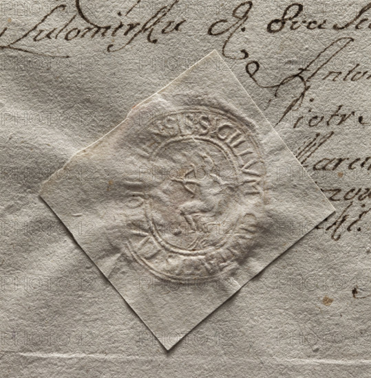 Oval seal impression of the town of Lutomiersk. In the central part—a seated figure holding a stretched bow. Rim inscription: 'SIGILLUM CIVITATIS LUTOMIRINSIS.' Dated 1781. Poland. Seal. Dimensions: 32 mm and 38 mm. Maker: Zurakowski, Witold (?-1927) (attributed).