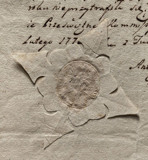 Oval seal impression of the town of Tuszyn. Crowned eagle. On the sides the date 15 67. Illegible inscription on the rim. 1567. Poland. Seal. Dimensions: 1 — 28 mm; 2 — 30 mm. WQXBCFS