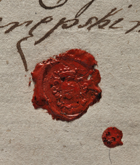 Round seal impression of the town of Zaklików, Lublin Voivodeship. The design of the seal is illegible. In the rim is the inscription: + SIGILLUM, ATIS ZAKLIKO, + Oval wax impression of a private seal. In the oval cartouche, probably the Slepowron coat of arms without a jewel above the crown. On the sides of the crown, the letters AK, 1778, Poland.