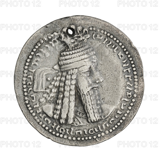 drachma, Ardashir I (ruler of Persia; 224–242), busts, Persia, Sassanid Kingdom, fire altar, Iran. Obv.: bust of the king with a crown, facing right; pearl rim. Pahlavi legend. Rev.: fire altar; pearl rim. Pahlavi inscription. Coin with a hole—probably served as a pendant. 224–241, Persia, Hamadan (Mint B). Coin: weight 3.99 g, diameter 26.5 × 27.0 mm