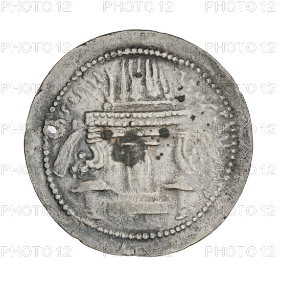 drachma, Ardashir I (ruler of Persia; 224–242), bust, Persia, Sassanid Kingdom, fire altar, Iran. Obv.: bust of the king with a crown, facing right; pearl rim. Pahlavi legend. Rev.: fire altar; pearl rim. Pahlavi inscription. Coin with a hole — probably served as a pendant. 224–241, Persia, Hamadan (Mint B). Coin: weight 3.99 g, diameter 26.5 × 27.0 mm