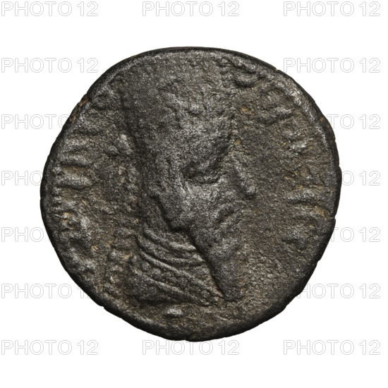 Bronze coin of Ardashir I (ruler of Persia; 224–242). Obverse: Bust of the king wearing a tiara girdled with a ribbon, decorated with a star, in right profile; legend in Pahlavi. Reverse: Fire altar; legend in Pahlavi. 4-drachma coin, 224–241, Sassanid Kingdom (224–651), Ctesiphon (Mint C). Coin: diameter 24.5 × 25.0 mm, weight 12.35 g.