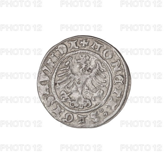 Crown half-grosz, Sigismund I the Old (King of Poland; 1506–1548). Obverse: Polish eagle with a crown, head turned left, talons at the bottom; inscription in the rim. Reverse: Crown straight ahead; inscription in the rim. Dated 1506–1548. Poland, Kraków. Coin; weight 0.92 g.