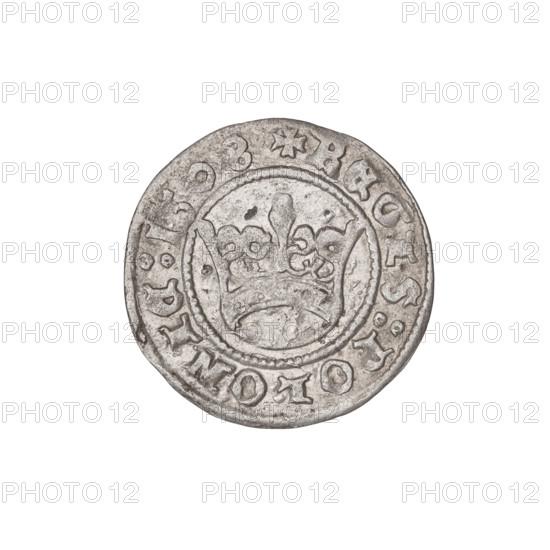 Crown half-grosz, Sigismund I the Old (King of Poland; 1506–1548). Obverse: Polish eagle with a crown, head turned left, talons at the bottom; inscription in the rim. Reverse: Crown straight ahead; inscription in the rim. Dated 1506–1548. Poland, Kraków. Coin, weight 0.92 g.