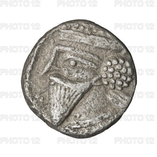 Tetradrachm of Vologases IV (king of the Parthians; 147–191). Obverse: bust of Vologases IV wearing a diadem facing left. Reverse: Vologases IV seated on a throne facing left, opposite the goddess Tyche with a wreath. Features: wreaths, bows (armed), diadems. Parthian Kingdom, mint: Parthia, Iran. Coin: diameter 24.0–24.5 mm, weight 11.67 g.