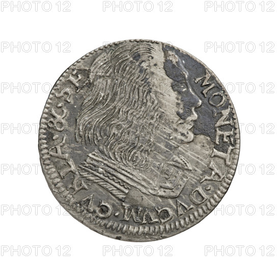 Trojak (with a bust of Wilhelm Kettler). Obverse: in the border a male bust facing right with long hair and a moustache, in armour decorated with a collar, separating the rim inscription MONETA.DVCVM.CVRLA.&.SE. Reverse: in the border a crowned coat of arms with the Vasa coat of arms, flanked by an Eagle and a Pursuit; above the value numeral III, below the inscription in four lines GROS.ARGE/TRIP.DVCV/CVRL.&.S/16. 1606. Duchy of Courland and Semigallia, Mitawa. Coin; weight 2.10 g; axis 350°. Maker/publisher: Hans Stippel (fl. 1612–1618). Subjects and iconography: Friedrich Kettler (Duke of Courland and Semigallia; 1587–1642), Wilhelm Kettler (Duke of Courland and Semigallia; 1574/1587–1616/1640), Kettler family emblems; princely/male busts, male portraits in ruff and armour; Vasa coat of arms. Rarity: R6.