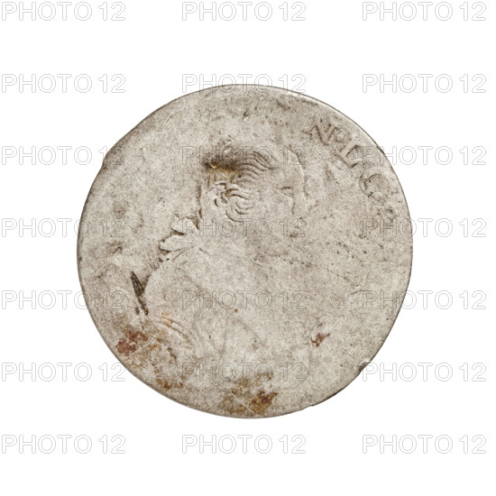 Trojak, Schröder, Justyn Karol (master of the Mitawa mint 1763–1764); Ernest Jan Biron (Duke of Courland and Semigallia; 1690–1772; ruler 1763–1769). Coin (trojak), Duchy of Courland and Semigallia, Mitawa, 1764; weight 1.59 g. Obverse: in the border, a male bust in armor girded with a sash and wearing a wig, turned to the right, divides the inscription in the rim; under the crowned mitre separating the inscription in the rim, two coats of arms with the White Eagle and Pogon (Chaser), below the value numeral 3 with letters ICS; rim inscription MON. AR. CVRLAND. 1764. Subjects/iconography: busts, heraldic shields, coats of arms, male busts and portraits of the ruler, princely portrait; Biron (family).