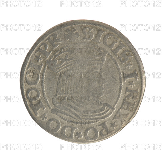 Gdansk grosz, Sigismund I the Old (King of Poland; 1506–1548). Polish coin, Jagiellon dynasty. Obverse: Crowned royal bust in profile facing right; rim between pearl-shaped borders bears inscription '.SIGIS.I.REX.PO.DO.TOCI.PR'. Reverse: Coat of arms of Gdansk; rim between pearl-shaped borders bears inscription '.GROSSVS.CIVI.DANCZ.1531'. Dated 1531. Poland, Gdansk.