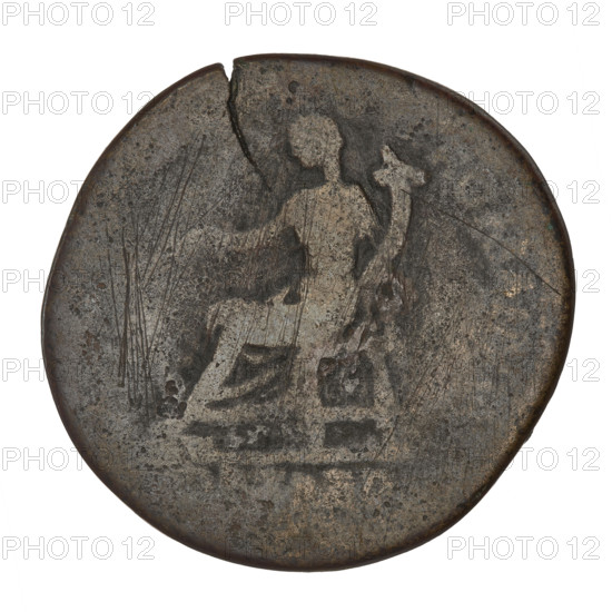 sestertius, Trajan (53–117; Roman emperor 98–117); obverse: head of Trajan in laurel wreath facing right; obverse rim inscription: IMP CAES NER TRAIAN OPTIMO AVG GER DAC; reverse: Fortuna seated on a chair facing left, wearing a waist-length robe, holding a ship's rudder in her right hand and a cornucopia in her left; reverse inscription in field: RED; reverse rim inscription: ROMA; dated 115–116; Roman Empire (27 BC–476); Rome; coin; weight 23.85 g