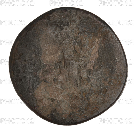 Sestertius of Trajan (reigned 98–117). Obverse: head of Trajan in laurel wreath facing right with rim inscription 'TRAIANO AVG GER DAC.' Reverse: likely a female figure standing left; rim inscription illegible. Roman coin, Rome; weight 25.29 g; 98–117 CE; Roman Empire.