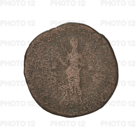 Hadrian (76–138; Roman emperor 117–138). Coin (119–138). Obverse: Bust of Hadrian with laurel wreath facing right; rim inscription: IMPCAESARTRAIANVSH. Reverse: Pietas standing left, wearing a long robe, holding a patera over an altar in her right hand, left hand at her chest; rim inscription illegible. Roman, 27 BC–476; Rome. Weight: 11.16 g.