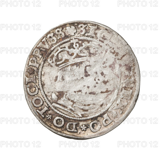 Prussian grosz, Sigismund I the Old (King of Poland; 1506–1548). Obverse: Crowned male bust in profile turned to the right; rim inscription: .SI, PO.DO.TOCI.PRVSS Rw. Reverse: The Eagle of Royal Prussia; rim inscription: .GROSS.COMV.TERR. Date: 1529. Torun, Poland. Coin. Subjects/themes: eagles, Polish coins, Jagiellonians (dynasty), emblems, Eagle (emblem), male/royal bust, Sigismund I the Old — iconography.