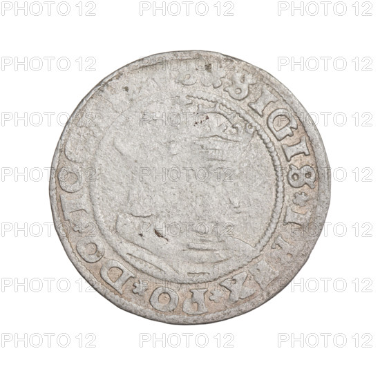 Prussian grosz, Sigismund I the Old (King of Poland; 1506–1548). Obverse: Crowned male bust in profile turned to the right; in the rim between pearl borders an inscription: .SIGIS.I.REX.PO.DO.TO. Reverse: The Eagle of Royal Prussia; in the rim between the pearl borders the inscription: SS.COMV.TERR., RVSS. 1529. Torun, Poland. Subject/attributes: eagles, Polish coins, Jagiellonians dynasty, emblems, Eagle emblem, male/royal bust; iconography of Sigismund I the Old. Material: coin.