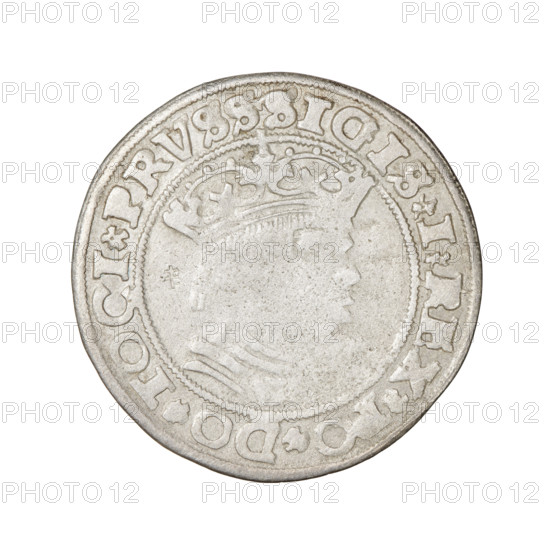 Prussian grosz, Sigismund I the Old (King of Poland; 1506–1548). Obverse: Crowned male bust in profile turned to the right, in the rim between the pearl borders an inscription: .SIGIS.I.REX.PO.DO.TOCI.PRVSS. Reverse: The Eagle of Royal Prussia, in the rim between the pearl borders the inscription: .GROSS.COMV.TERR.PRVSS. 1529, Torun, Poland, coin. Subjects/tags: eagles, Polish coins, Jagiellonians (dynasty), coats of arms, Eagle (coat of arms), male busts, royal bust, Sigismund I the Old — iconography.