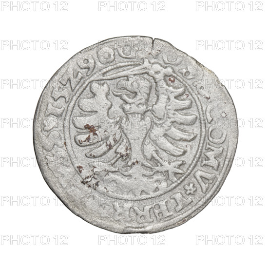 Prussian grosz, Sigismund I the Old (King of Poland; 1506–1548). Obverse: Crowned male bust in profile facing right; rim between pearl borders inscribed 'SIGIS.IR, DO.TOCI., SS Rw.' Reverse: The Eagle of Royal Prussia; rim between pearl borders inscribed 'G, OMV.TERR., .15Z9.' Date: 1529. Mint: Torun, Poland. Subject/iconography: eagles, emblems, royal/male bust, Jagiellonian dynasty. Materials: coin.