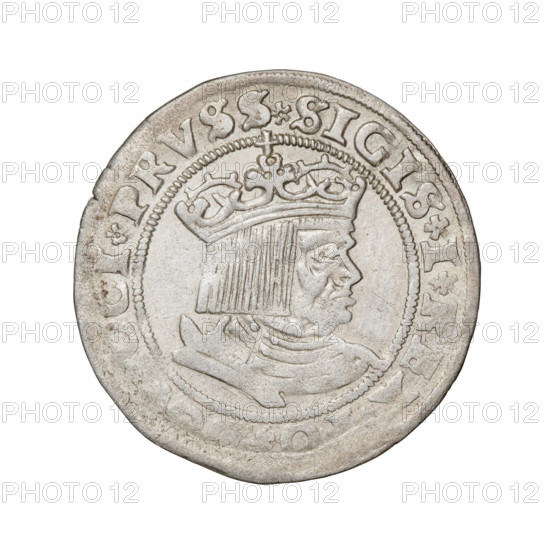 Prussian grosz, 1529. Obverse: Crowned male bust in profile turned to the right, inscription in rim between pearl borders: .SIGIS.I.REX. (Sigismund I the Old). Reverse: The Eagle of Royal Prussia, inscription in rim between pearl borders: .COMV.TERR.PRVSS.15Z9. Subjects/styles: Sigismund I the Old (King of Poland, 1506–1548), Jagiellonian dynasty iconography; motifs include eagles, emblems, royal/male bust; coin minted in Torun, Poland.