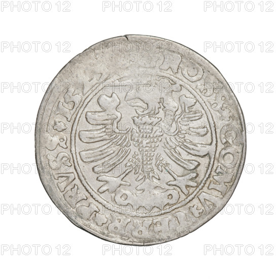 Prussian grosz, Sigismund I the Old (King of Poland; 1506–1548), eagles, Polish coins, Jagiellonians (dynasty), coats of arms, Eagle (coat of arms), male busts, royal bust, Sigismund I the Old (King of Poland; 1467–1548) - iconography. Obv.: Crowned male bust in profile turned to the right; in the rim between pearly borders an inscription: .SI, .REX.PO.DO.TOCI., RVS Rw. The Eagle of Royal Prussia; in the rim between the pearl borders the inscription: ROSS.COMV.TERR.PRVSS. 1529. Torun, Poland. Coin.