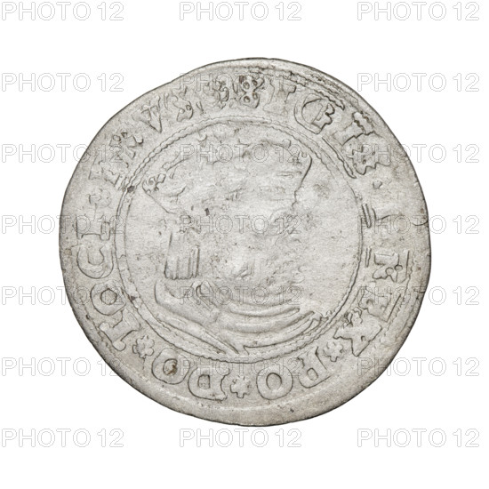 Prussian grosz, Sigismund I the Old (King of Poland; 1506–1548); 1529; Torun, Poland. Obverse: Crowned male bust in profile turned to the right, in the rim between pearl borders an inscription: .SIGIS.I.REX.PO.DO.TOCI.PRVS. Reverse: The Eagle of Royal Prussia, in the rim between the pearl borders the inscription: .GROSS.COMV.TERR.PRVSS.15Z9. Subjects/emblems: eagles, royal bust, male busts; dynasty: Jagiellonians; iconography of Sigismund I the Old. Materials: coin.