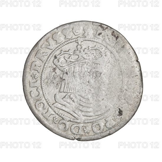 Prussian grosz, Sigismund I the Old (King of Poland; 1506–1548); obverse: crowned male bust in profile turned to the right, in the rim between pearl-shaped borders the inscription '.SI, PO.DO.TOCI.PRVSS'; reverse: Eagle of Royal Prussia, in the rim between pearl-shaped borders the inscription '.GROSS, R.PRVSS.15Z9'; dated 1529, Torun, Poland.