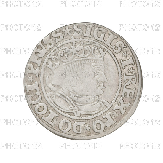 Prussian grosz, Sigismund I the Old (King of Poland; 1506–1548). Obverse: Crowned male bust in profile turned to the right with rim inscription '.SIGIS.I.REX.PO.DO.TOCI.PRVSS Rw.' Reverse: The Eagle of Royal Prussia with rim inscription '.GROSS.COMV.TERR.PRVSS.1533.' Dated 1533, Torun, Poland. Subjects/features: eagles, Polish coins, Jagiellonians dynasty, emblems, Eagle (emblem), male/royal bust, Sigismund I the Old — iconography. Materials/function: coin.