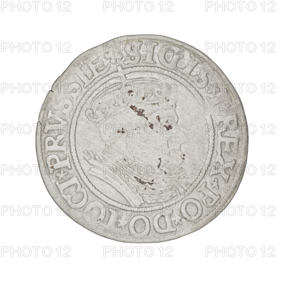 Prussian grosz, Sigismund I the Old (King of Poland; 1506–1548); silver coin (grosz), 1534. Obverse: crowned male bust in profile turned to the right; rim inscription: .SIGIS.I.REX.PO.DO.TOCI.PRVSSIE. Reverse: the Eagle of Royal Prussia; rim inscription: .GROSS.COMV.TERR.PRVSSIE. Iconography: eagles, royal bust, emblems; style and dynasty: Jagiellonian period. Minted in Torun, Poland.
