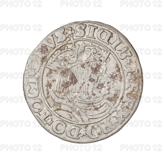 Prussian grosz, Sigismund I the Old (King of Poland; 1506–1548). Obverse: Crowned male bust in profile turned to the right, rim inscription: .SIGIS.I.REX.PO.DO.TOCI. Reverse: The Eagle of Royal Prussia, rim inscription: .GROSS.COMV.TERR.PRVS.1531. 1531. Torun, Poland. Subjects/ motifs: eagles, emblems, Eagle (emblem), male/royal bust; iconography of Sigismund I the Old; Jagiellonian dynasty; coin.