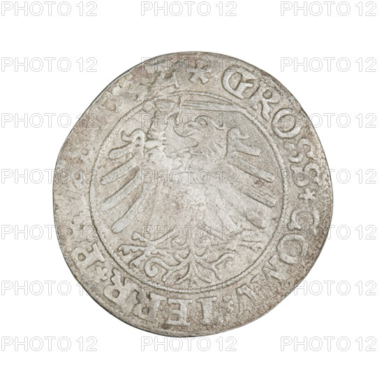 Prussian grosz, Sigismund I the Old (King of Poland; 1506–1548); obverse: crowned male bust in profile turned to the right, rim inscription: .SIGIS.I.REX.PO.DO.TOCI.PRUS; reverse: the Eagle of Royal Prussia, rim inscription: .GROSS.COMV.TERR.PR, SS., Z, dated 1532; silver coin struck in Torun, Poland; iconography includes eagles, Jagiellonian emblems, royal/male bust of Sigismund I the Old.