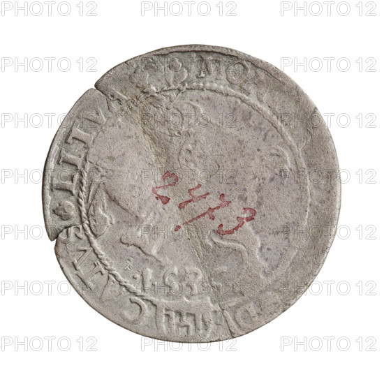 Lithuanian grosz, Sigismund I the Old (king of Poland; 1506–1548). Obverse: Polish crowned eagle, inscription on the rim between pearl borders, trefoil-shaped interword symbols: NDVS.P, EX.PO.MDLITV. Reverse: Pursuit (Pogon) turned left, below year 1535, in the rim between pearl borders an inscription divided at the bottom by a shield with the Column coat of arms, trefoil-shaped interleaving signs: .MO, . , .., DV - CATV, .LITVA. Grand Duchy of Lithuania, Vilnius, Poland. Coin (grosz), dia. 24.3–24.8 mm, weight 2.75 g.