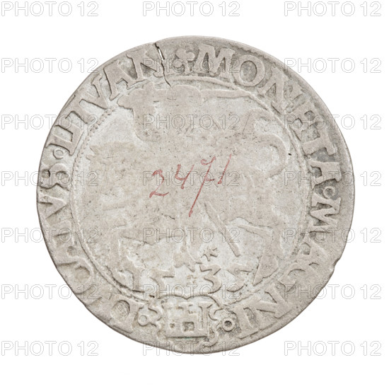 Lithuanian grosz, Sigismund I the Old (king of Poland; 1506–1548). R8 (rarity). Obverse: Polish Eagle with a crown; in the rim between pearl borders an inscription beginning with a trefoil: . SIGI, MVNDVS.P, REX.PO.MDLITVAN. Reverse: Pursuit (Pursuit turned left), below year 15-35; in the rim between pearl borders an inscription beginning with a trefoil, divided at the bottom by a shield with the Column coat of arms: . MONETA.MAGNI. - .DVCATVS.LITVAN, 1535. Grand Duchy of Lithuania, Vilnius. Coin, diameter ca. 25.5–25.9 mm, weight 2.22 g. Subjects/marks: eagles, Polish coins, Jagiellons (dynasty), coats of arms, Eagle (coat of arms), Pursuit (coat of arms).