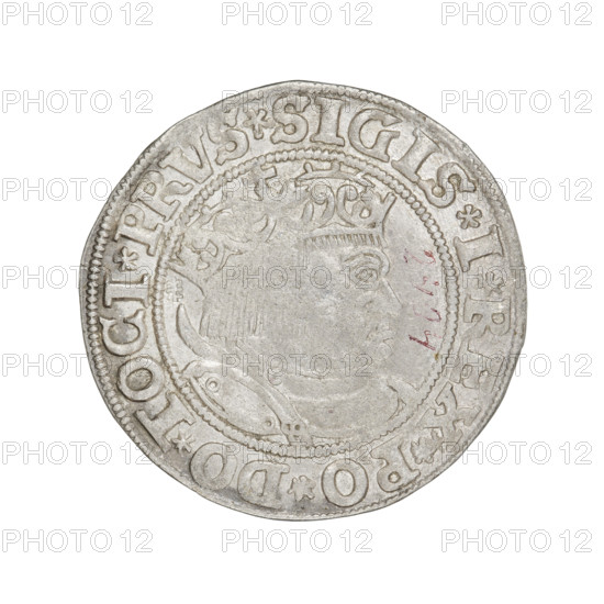 Prussian grosz of Sigismund I the Old (King of Poland; 1506–1548). Obverse: Crowned male bust in profile turned to the right, in rim between pearl borders an inscription: .SIGIS.I.REX.PO.DO.TOCI.PRVS. Reverse: The Eagle of Royal Prussia, in rim between pearl borders the inscription: .GROSS.COMV.TERR.PRVSS.1533. Date: 1533, mint: Torun, Poland. Coin; diameter 23.0–23.5 mm; weight 1.94 g. Subjects/features: eagles, coats of arms, male/royal bust; style/iconography tied to Sigismund I and the Jagiellonian dynasty. R8 (rarity).