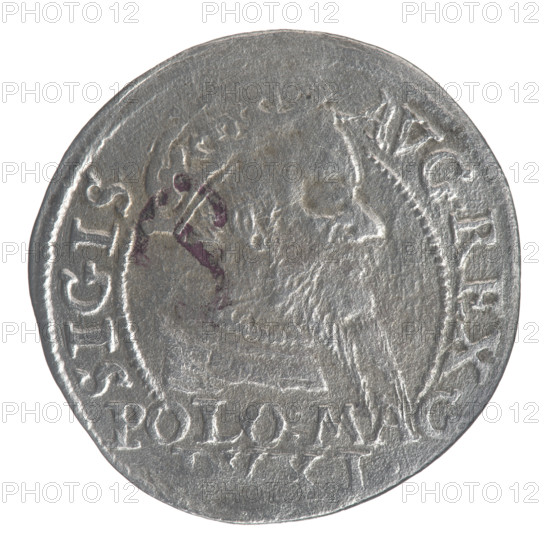 Lithuanian grosz on a Polish foot, Sigismund II Augustus (King of Poland; 1544–1572). Polish coin (Jagiellonian dynasty). Obverse: Crowned male bust in armour turned right, separating the inscription in a half-circle at the top: SIGIS - AVG.REX; at the bottom horizontally in two lines: POLO, MAG/. Reverse: Lithuanian Chaser (Columns of Gediminas) facing left; below, under the crown dividing the date 15 - 68, a tied monogram composed of the letters SA and the Columns coat of arms. Rim inscription: MONETA.MA, I.DVCA.LIT. Date: 1568. Place: Vilnius, Grand Duchy of Lithuania (Poland). Coin diameter 22.7–23.7 mm; weight 1.65 g.