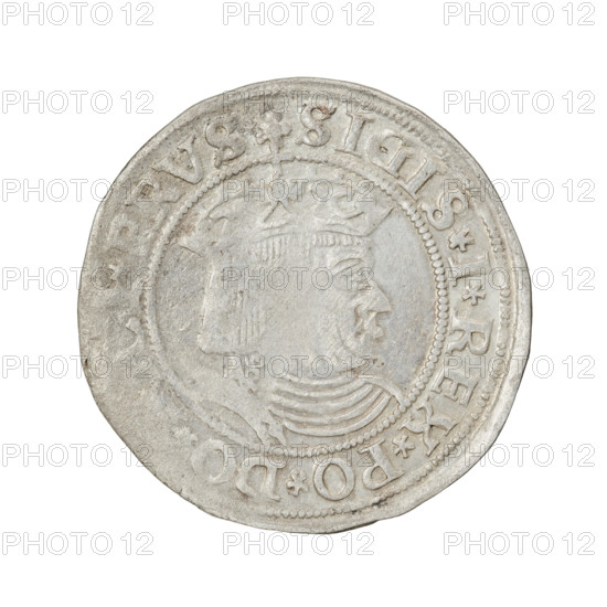 Prussian grosz, Sigismund I the Old (King of Poland; 1506–1548). Obverse: Crowned male bust in profile turned to the right; rim between pearl borders with inscription '.SIGIS.I.REX.PO.DO.' Reverse: The Eagle of Royal Prussia; rim between pearl borders with inscription '.GROSS.C. .TERR.PRVS.1531.' Date: 1531. Material: coin. Place: Torun, Poland. Diameter: ~23.4–23.6 mm. Weight: 1.97 g. Subjects/ motifs: eagles, royal bust, emblems; iconography of Sigismund I the Old; Jagiellon dynasty; male busts.