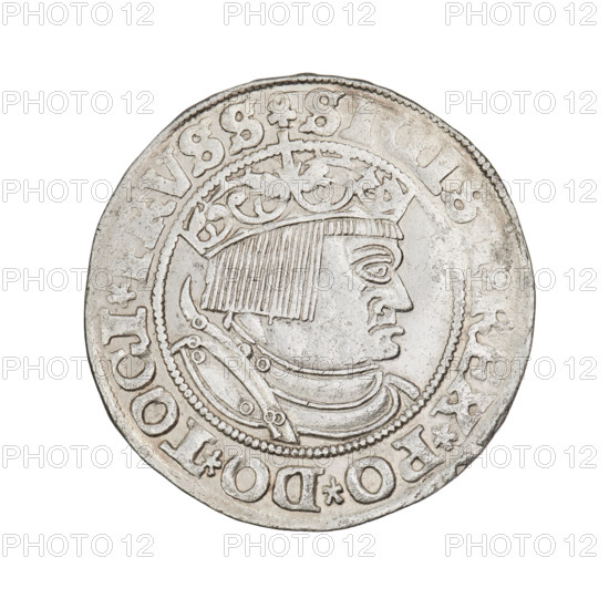 Prussian grosz, Sigismund I the Old (King of Poland; 1506–1548). Obverse: crowned male bust in profile facing right; rim inscription between pearl borders: S.S.REX.PO.DO.TOCI.RVSSRw. Reverse: Eagle of Royal Prussia; rim inscription between pearl borders: OSS.CO.V.TERR.PRVSS. 1532. Polish coin (Torun), Jagiellon dynasty emblems; iconography: royal bust, eagle emblem. Diameter ~23.0–23.2 mm; weight 2.02 g.
