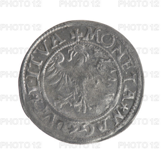 Lithuanian half-grosz, Sigismund II Augustus (King of Poland; 1544–1572). Obverse: Lithuanian Pogon, below year 1545; in the rim between pearly borders the inscription 'S.IS.AVG.REX.POL.MDL'. Reverse: Polish Eagle; in the rim between pearly borders the inscription 'MONETA.MAG.DVC.LITVA', 1545. Grand Duchy of Lithuania, Vilnius. Coin, dia. 19.8–20.0 mm, weight 1.1 g.