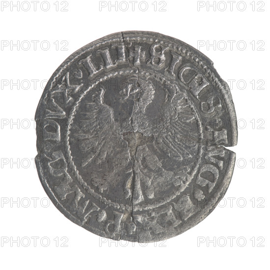 Lithuanian half-grosz, Sigismund II Augustus (King of Poland; 1544–1572). Obverse: Polish Eagle; in the rim between pearly borders the inscription 'SI. S.AVG. .P.MAG.DVX.LIT'. Reverse: Lithuanian Pogon (coat of arms), below the year '1545'; in the rim between pearly borders the inscription 'MONETA.MAGNI.DVCATVS.LTV'. Jagiellon dynasty; Polish coin; Grand Duchy of Lithuania (Vilnius). Coin, 1545; diameter ~19.4–20.0 mm; weight ~1 g.