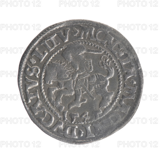 Lithuanian half-grosz, Sigismund II Augustus (King of Poland; 1544–1572). Obverse: Polish Eagle; in the rim between pearly borders the inscription '.SIGIS.AVG, XPMAG.DVX.LIT'. Reverse: Lithuanian Pogon (coat of arms), below the year 1545; in the rim between pearly borders the inscription '.MONETA.MA, I.DVCATVS.LITV'. Jagiellon dynasty; Grand Duchy of Lithuania, Vilnius; coin dated 1545. Diameter ~20.0–20.2 mm; weight 1.23 g.