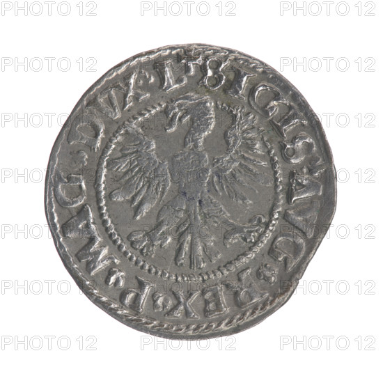 Lithuanian half-grosz, Sigismund II Augustus (King of Poland; 1544–1572). Obverse: Polish Eagle; in rim between pearly borders the inscription '.SIGIS.AVG.REX.P.MAG.DVX.L'. Reverse: Lithuanian Pogon (coats of arms), below the year '1546'; in rim between pearly borders the inscription '.MONETA.MAGNI.DVCAT9.LITV'. Jagiellon dynasty; Grand Duchy of Lithuania, Vilnius. Coin (Polish), 1546; diameter ca. 19–20 mm, weight 1.18 g.