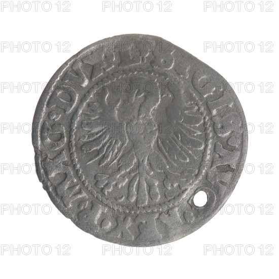 Lithuanian half-grosz (1546), Sigismund II Augustus (King of Poland, 1544–1572). Obverse: Polish Eagle; rim inscription between pearly borders: 'S GIS.AV .REX.P.MAG.DVX.L'. Reverse: Lithuanian Pogon (coat of arms); below the year '1546'; rim inscription between pearly borders: 'M NET .MA NI.DVCAT9.LITV'. Materials/format: coin; diameter ~19–20 mm; weight ~1 g.