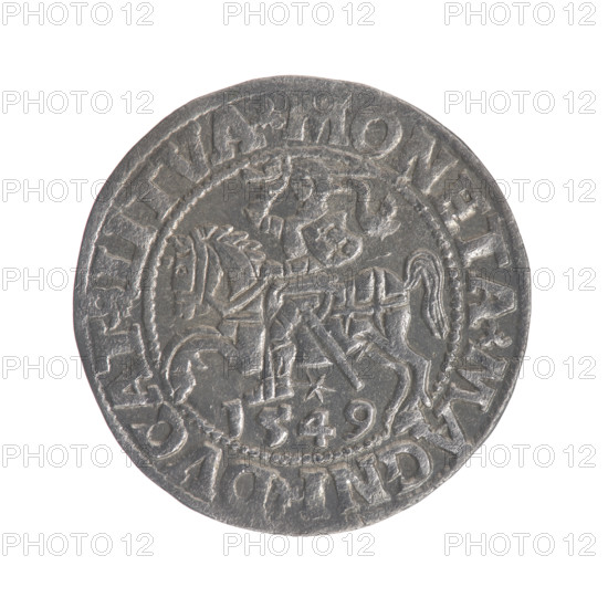 Lithuanian half-grosz, Sigismund II Augustus (King of Poland; 1544–1572). Obverse: Polish Eagle; in the rim between pearly borders the inscription '.SIGIS.AVG.REX.PO.MAG.DVX.LI'. Reverse: Lithuanian Pogon, below the year '1549'; in the rim between pearly borders the inscription '.MONETA.MAGNI.DVCAT9.LITVA'. 1549. Materials/style: coin from the Grand Duchy of Lithuania, Poland; motifs: coats of arms, Jagiellon dynasty, eagles, Pogon. Diameter approx. 19.5–19.7 mm; weight 1.19 g.