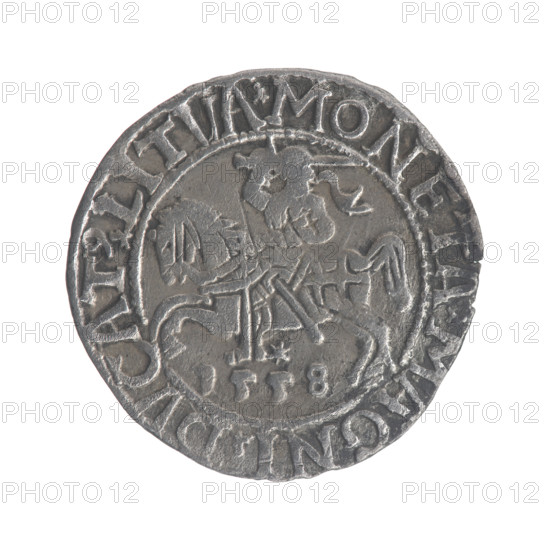 Lithuanian half-grosz, Sigismund II Augustus (King of Poland; 1544–1572). Obverse: Polish eagle; in the rim between pearly borders the inscription '.SIGIS.AVG.REX.PO.MAG.DVX.LI'. Reverse: Lithuanian Pogon; below the year '1558', in the rim between pearly borders the inscription '.MONETA.MAGNI.DVCAT9.LITVA'. Date: 1558. Material: coin; diameter 19.2–19.5 mm; weight 1.31 g.