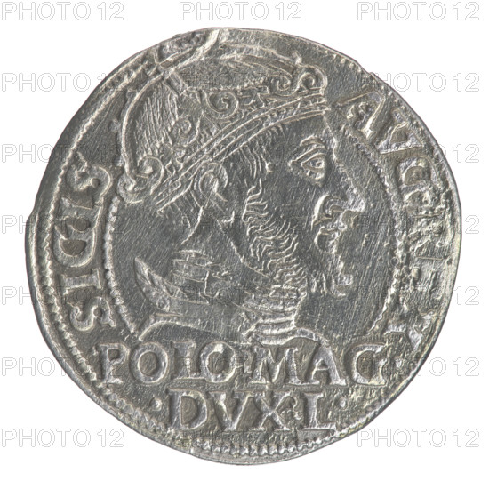 Lithuanian grosz on a Polish foot, Sigismund II Augustus (King of Poland; 1544–1572). Polish coin, Jagiellon dynasty. Obverse: crowned male royal bust in armor turned right, inscription in a half-circle: SIGIS • AVG.REX; below, horizontally in two lines: POLO • MAG / DVX • L. Reverse: Lithuanian Pogon (coat of arms) turned left, below a crown dividing the date 15–48; monogram SA (tied letters S and A) and the Columns of Gediminas (coat of arms of Lithuania), which divide the rim inscription: MONETA • MAGNI • DVCA • LITVA. Date: 1548. Minted in Vilnius, Grand Duchy of Lithuania (Poland–Lithuania). Coin diameter c. 22.7–23.0 mm; weight c. 2 g.
