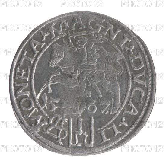 Lithuanian grosz on a Polish foot, Sigismund II Augustus (King of Poland; 1544–1572), Polish coins, Jagiellons (dynasty), emblems, Pogon (coat of arms; Lithuania), male busts, royal bust, Sigismund II Augustus (King of Poland; 1520–1572) - iconography, monograms, tied monograms, monogram SA, Columns of Gediminas (coat of arms of Lithuania). Obv.: Crowned male bust in armor turned right, separating at the top an inscription in a half-circle: .SIGIS - AVG.REX; at the bottom horizontally in two lines: POLO.MAG./.DVX.LI. Rev.: Lithuanian Pogon turned left, below a crown dividing the date 15 - 67, a monogram consisting of the letters SA and the coat of arms of the Columns, which divide the inscription in the rim: MONETA.MAGNI.DVCA.LI; 1567, Vilnius, Grand Duchy of Lithuania; coin; diameter 22.3–23.0 mm; weight 1.94 g.