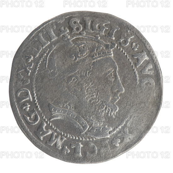 Lithuanian grosz on a Lithuanian foot, Sigismund II Augustus (King of Poland; 1544–1572), Jagiellonians (dynasty); emblems; royal bust; Polish coins; Sigismund II Augustus (King of Poland; 1520–1572) — iconography; Columns of Gediminas (coat of arms of Lithuania); male busts; Pogon (coat of arms; Lithuania). Obverse: Crowned male bust in armour with profile turned to the right; rim inscription divided at the top by a crown cross: .SIGIS.AV.X.POL.MAG.DVX.LIT. Reverse: Lithuanian Pursuit (Pogon) facing left; below the date 1546 and the Column coat of arms dividing the rim inscription: .MONETA.MAG.DVCAT9.LITVA. Date: 1546. Place: Vilnius, Grand Duchy of Lithuania (Poland–Lithuania). Coin; diameter ~24.6–24.8 mm; weight 2.38 g.