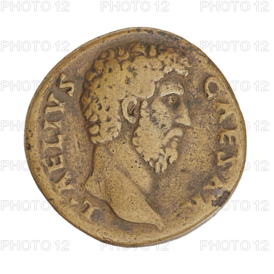 sestertius, Aelius (101–138; successor of Hadrian 136–138), Aelius (heir to the throne; 101–138) - iconography: paterae, cornucopias, Concordia (personification), heads. Obv.: head of Aelius to the right; rim inscription: LAELIVSCAESAR. Rev.: Concordia seated left, dressed in a long robe, a patera in her right hand, her left hand resting on a cornucopia supported by a chair; rim inscription: TRPOT; in the field: CONCORDIA; on both sides of her the letters SC. 137, Rome, Roman Empire (27 BC–476). Coin; diameter 30.0–30.5 mm; weight 23.60 g; axis 180 degrees.