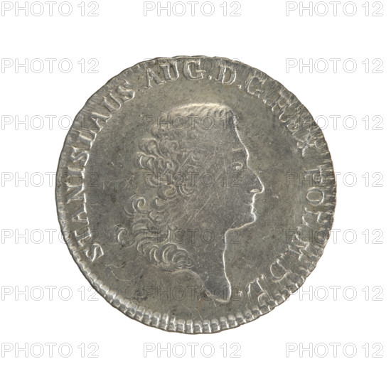 2 gold crown coins, Stanislaw August Poniatowski (King of Poland; 1732–1798), Polish crown coins, iconography, portraits of rulers, coats of arms, multi-field coats of arms, coats of arms under a crown, orders, Order of the White Eagle. Obverse: Head of Stanislaw August, inscription around the rim: STANISLAUS AUG. D. G. REX POL. MDL; pearl border. Reverse: Under the crown, in a wreath, a round five-field coat of arms with the coats of arms of Poland (Orzel), Lithuania (Pogon), and the Poniatowski coat of arms (Ciolek); around it a wreath with the Order of the White Eagle; on the sides the letters S. and 8. - GR.; inscription around the rim: XL. EX. MARCA. - PURA. COL: 1766; pearl border; decorative edge. Dated 1766, Polish–Lithuanian Commonwealth (1569–1795), Warsaw, Poland. Coin diameters: 28.8 mm and 29.2 mm; weight 9.26 g.