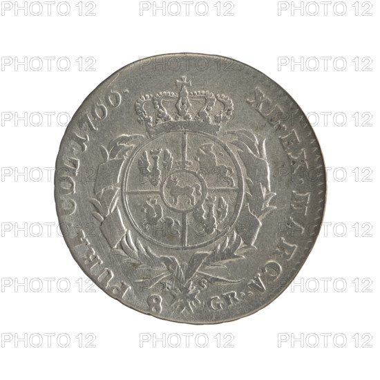 2 gold crown coins, Sylm, Frederick William (fl. 1765–1767); Stanislaw August Poniatowski (King of Poland; 1764–1795), portraits of rulers, coats of arms, multi-field coats of arms, coats of arms under a crown, orders, Order of the White Eagle. Obverse: Head of Stanislaw August, inscription around the rim: STANISLAUS AUG. D G REX POL. MDL - pearl border. Reverse: Under the crown, in a wreath, a round five-field coat of arms with the coats of arms of Poland (Orzel), Lithuania (Pogon) and the Poniatowski coat of arms (Ciolek), around a wreath with the Order of the White Eagle, on the sides the letters F - S and 8. - GR., in the rim an inscription: XL. EX. MARCA. - PUR. L. 1766. - pearl border; decorative edge. 1766, Polish–Lithuanian Commonwealth (1569–1795), Warsaw, Poland. Coin: dia. 28.8 mm and dia. 29.7 mm; weight 9.03 g.